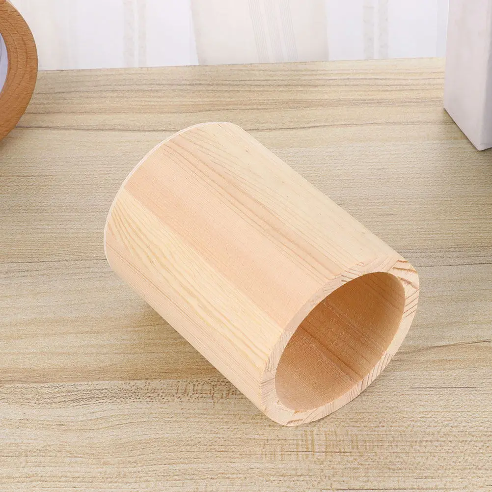 3Pcs Painting Storage Pot Blank Wood Pen Holder Desktop Organizer Pencil Cup Container DIY Office Supplies DIY Pen Holder