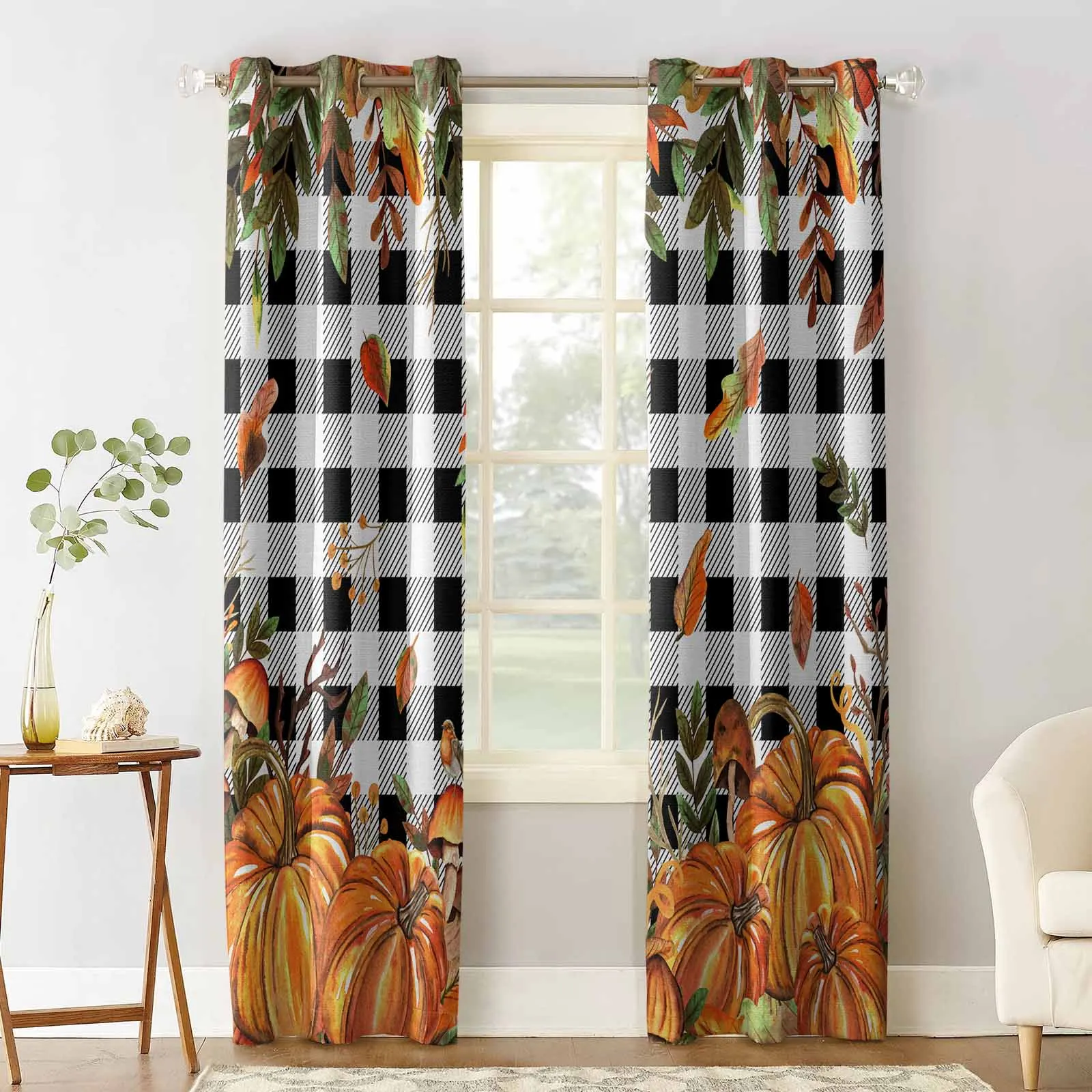 Autumn Thanksgiving Pumpkin Curtains For Living Room Kids Bedroom Window Curtain Balcony Hall Drape Long Cortinas