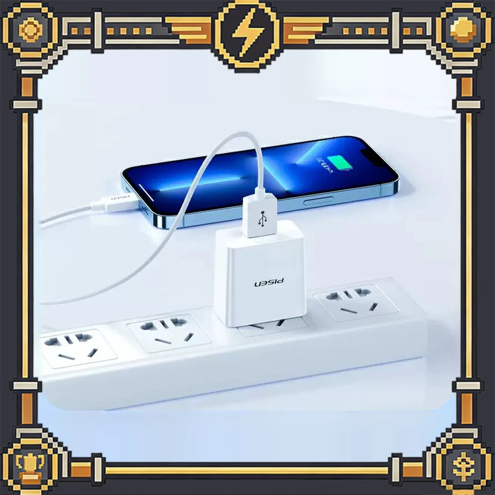 Pisen TS-C070 USB Wall Charger White Single USB-A 5V 1A with 1.2m 3-in-1 Lightning USB-C Micro USB Cable China Flat Plug