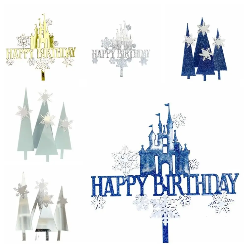 Frozen Acrylic Cake Topper Twinkling Party Supplies Happy Birthday Flags For Girls Baby Shower Birthday Party