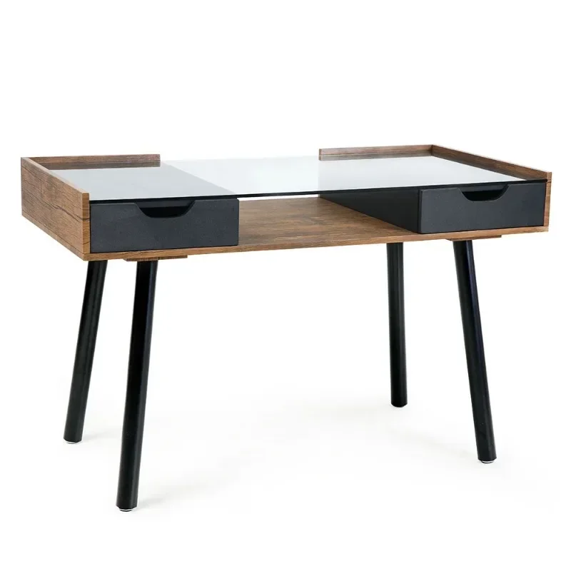 High-end Modern Computer Desk with Drawers and Open Cube Storage