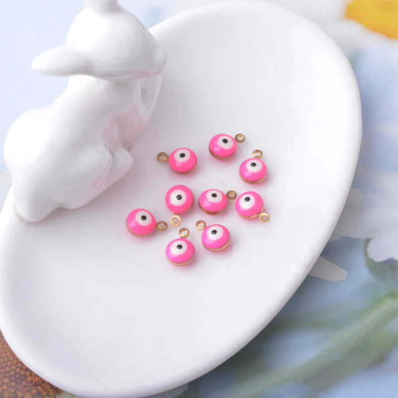 30 Stück doppelseitige Böses-Auge-Anhänger aus Kupfer mit Emaille, Glücksbringer-Mini-Anhänger für Armbänder, Halsketten, Ohrringe und Accessoires – Detail 7