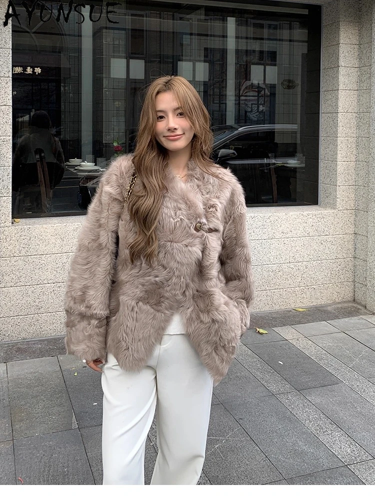 

AYUNSUE 2025 Новая дубленка женская куртка из 100% натуральной шерсти для женской одежды роскошная короткая свободная меховая куртка Abrigo Mujer