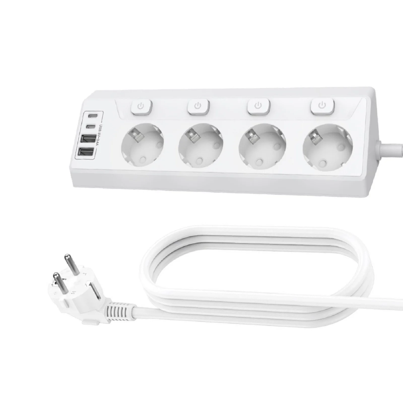 Eck-Steckdosenleiste, 8-in-1-Steckdosenleiste, 2 USB-A-Anschlüsse, 2 USB-C-Anschlüsse, langlebiges Kabel, kindersicherer Schutz
