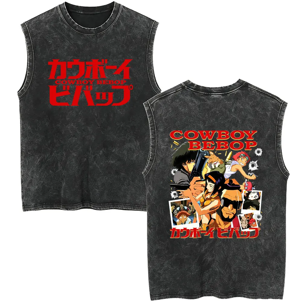 Anime Cowboy Bebop Vintage Washed Tank Tops Spike Spiegel Faye Valentine Sleeveless Vest Men Women Manga Oversized Streetwear