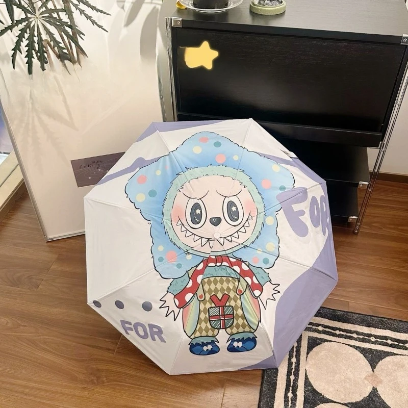 Labubu animation peripheral creative cartoon cute print rain or shine summer anti-UV student portable folding vinyl umbrella