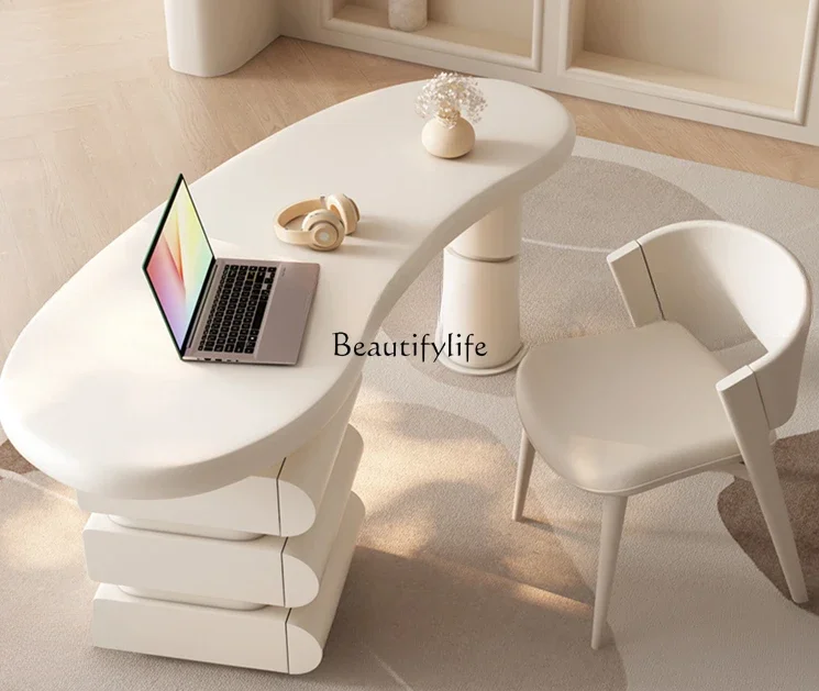 FG10Cream Style Light Luxury Modern Computer Desk Home Office Desk Integrated