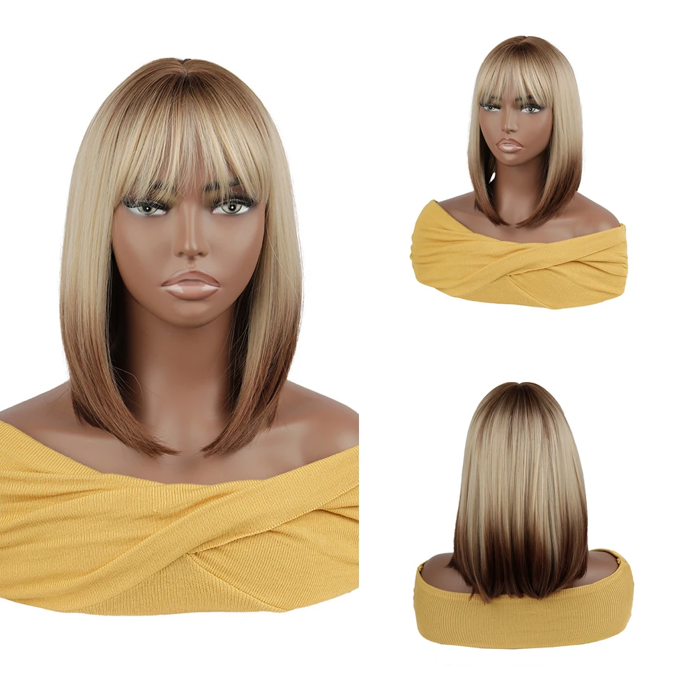 

Ombre Synthetic Short Straight Hair In Pink, Purple, Black And Brown Natural Heat-Resistant Wig Suitable For Women'S Daily Party