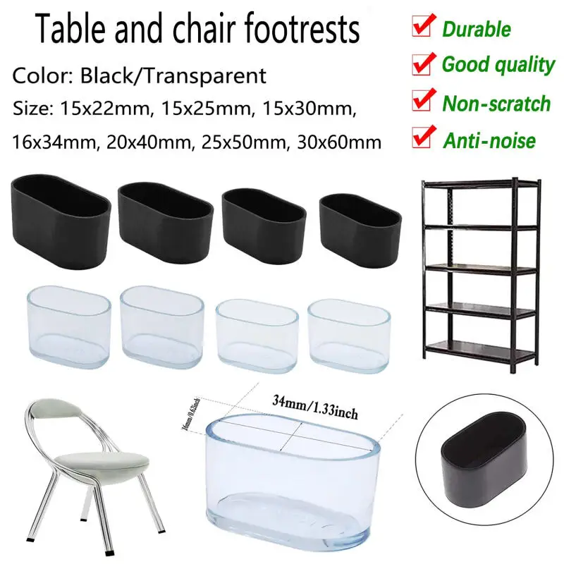 

12-4pcs Furniture Floor Protectors,Oval NonSlip Chair Leg Caps Scratch Proof for Hardwood Floors,Black/Clear Table Leg Pads