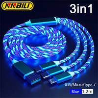 NNBILLI Glowing LED Light 3in1 3A Fast Charging Micro USB Type C Cable For iPhone Samsung Xiaomi Redmi Huawei Phone Accessories