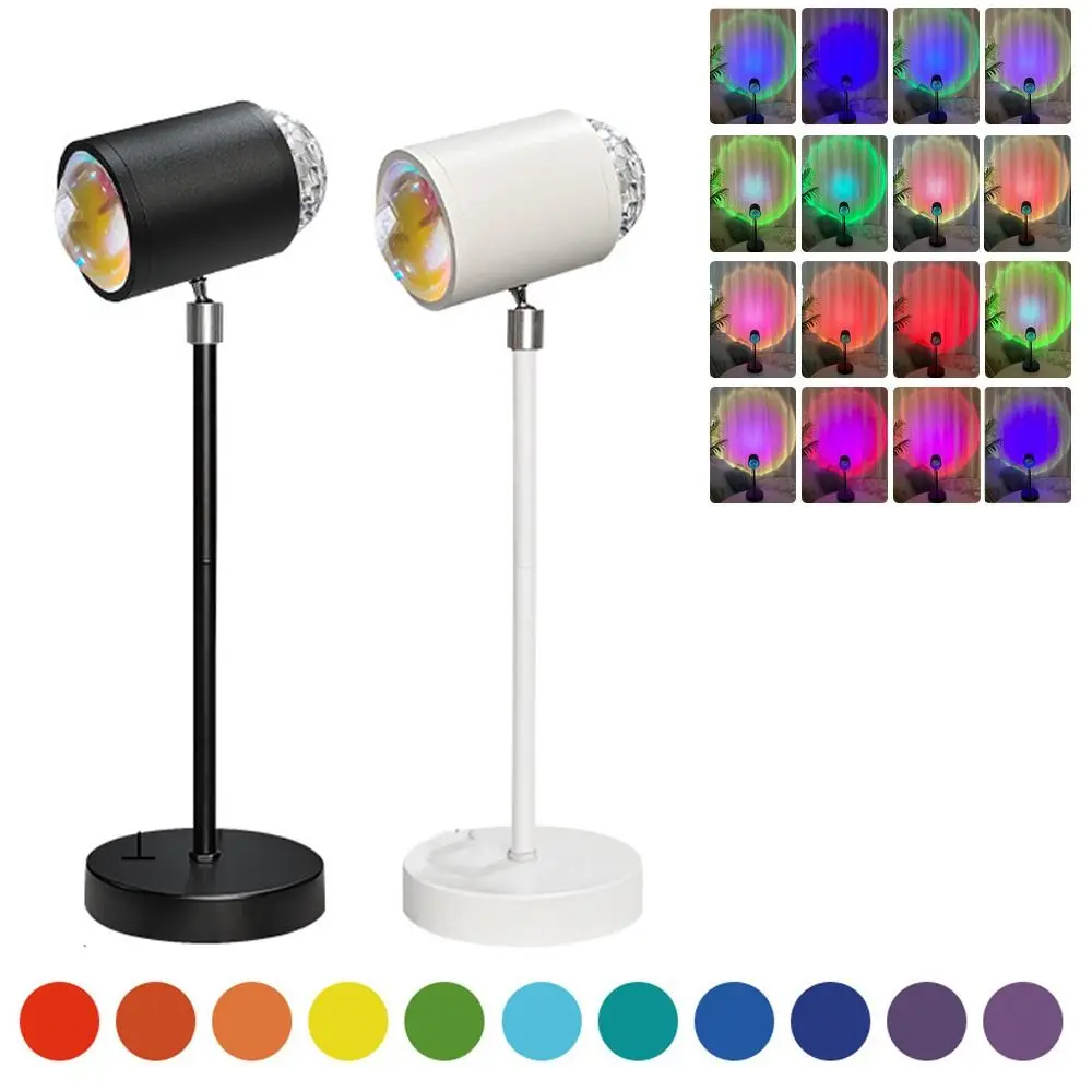 High Quality 16 Colors Water Ripple Lamp Dual-Head Design Button Control Sunset Lamp 360° Rotation Night Light Home Bedroom