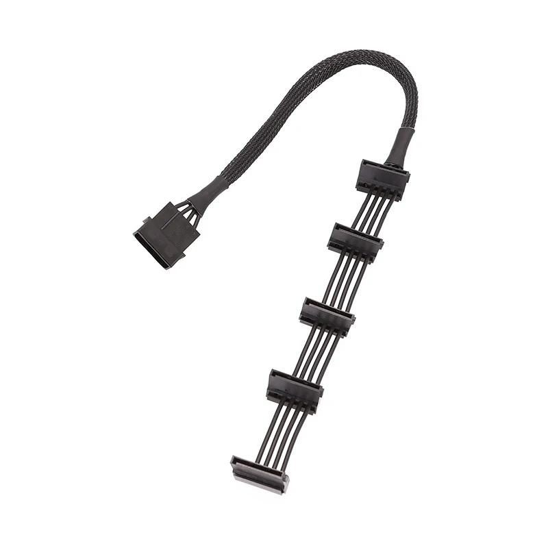 

1Pcs Practical Durable PC Server 4 pins IDE Molex 1 to 5 SATA Power Cable Adapter Splitter Cables 18AWG Black 40cm