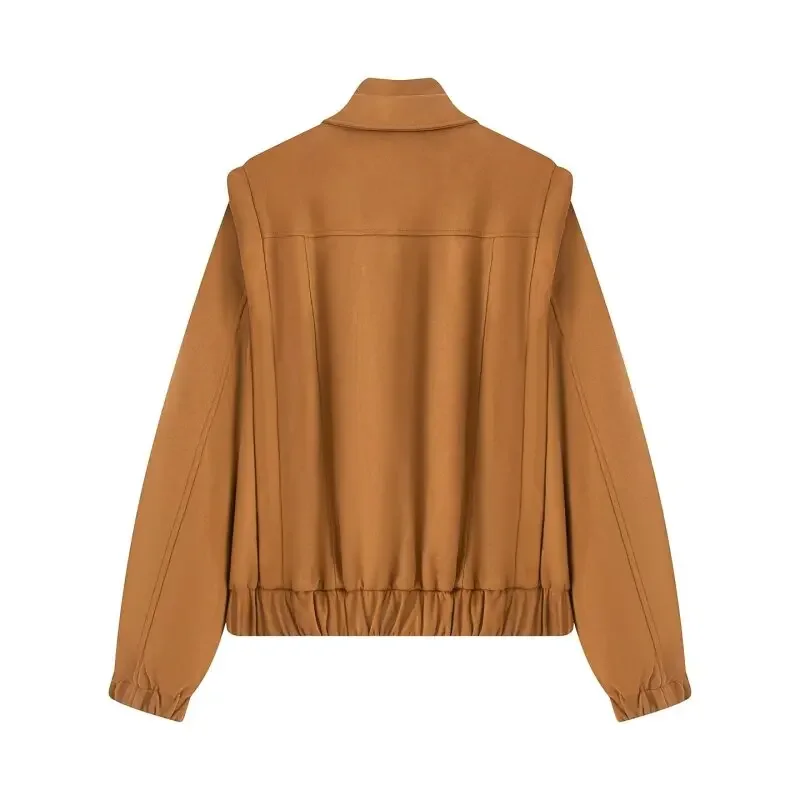 Giacca con cerniera dal design semplice e unico Spalle larghe Streetwear Autunno Casual Vintage Cappotto da donna alla moda Top in tessuto scamosciato