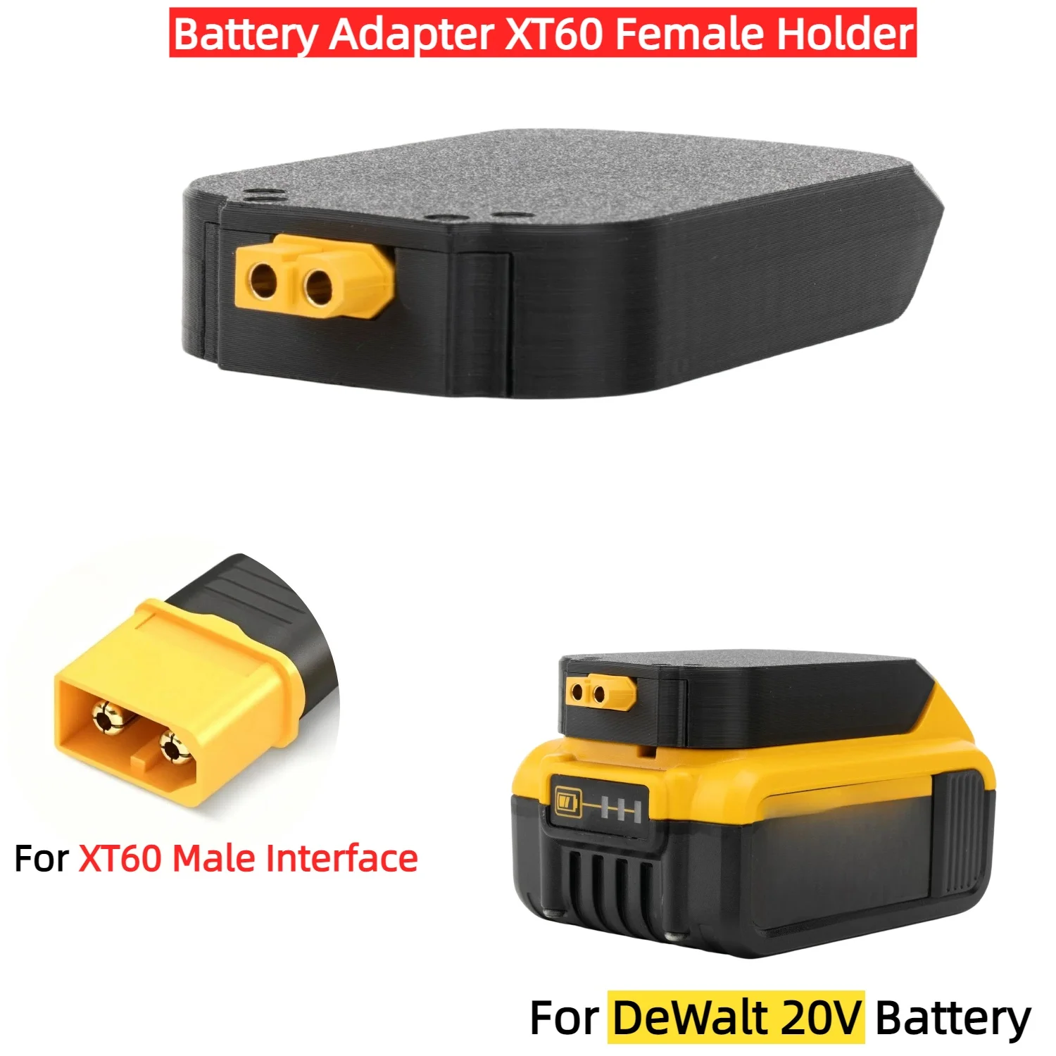

XT60 Female Holder Battery Adapter for DeWalt 20V Li-ion Battery To XT60 Male Interface for 20V DIY Equipment Modification Tools
