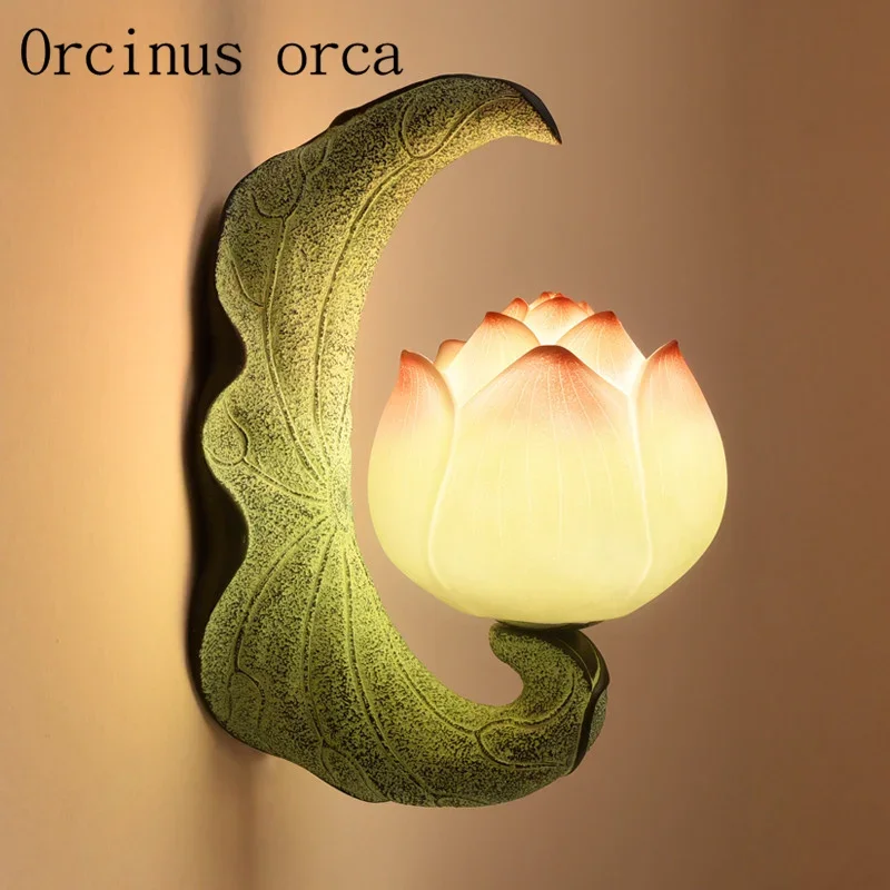 New Chinese lotus wall lamp study bedroom aisle courtyard balcony personalized creative bedroom bedside wall lamp  free shipping image 5