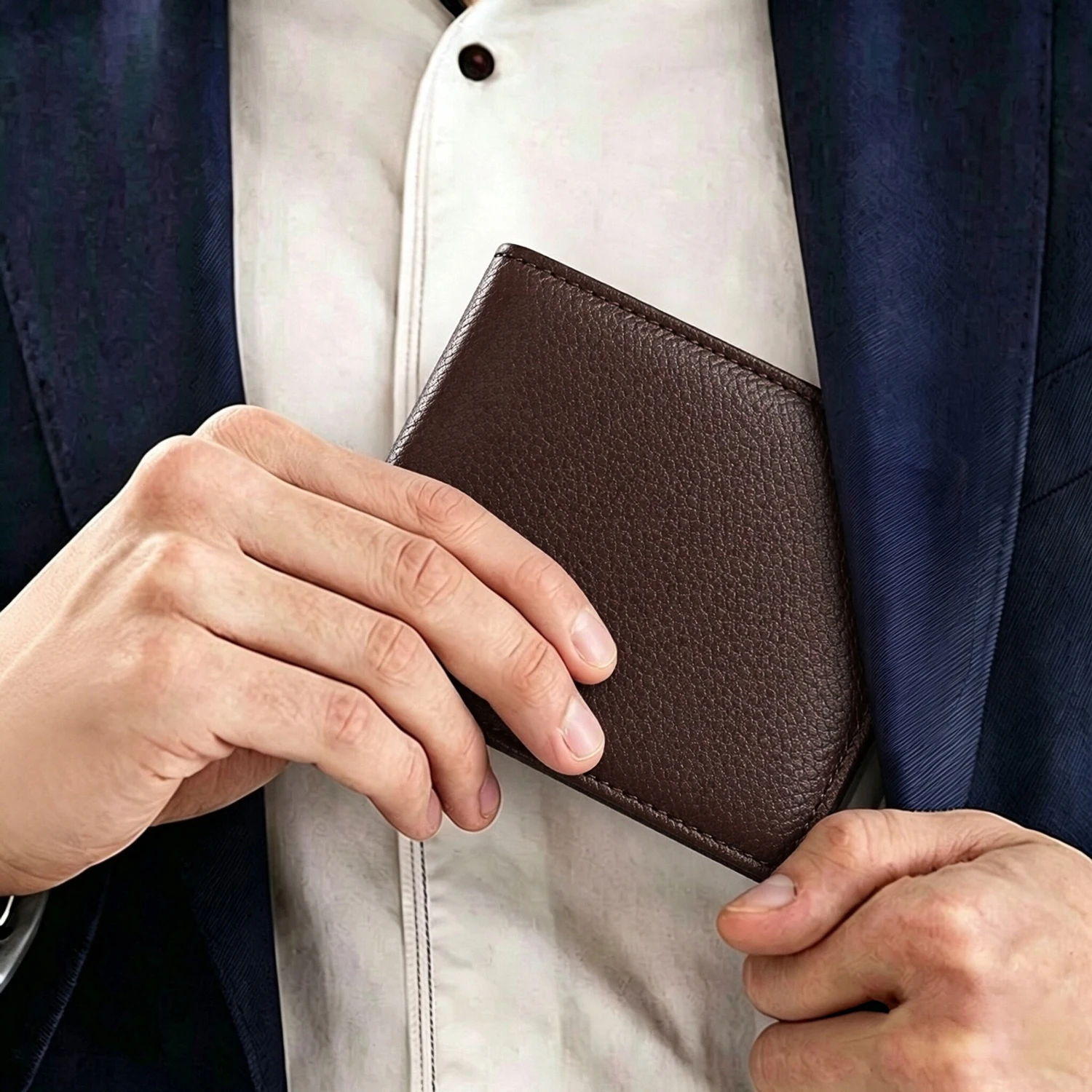 Men's PU Leather Bifold Wallet, Slim Short Wallet with 5 Card Slots, ID Window and 2 Cash Compartments, Business Wallet