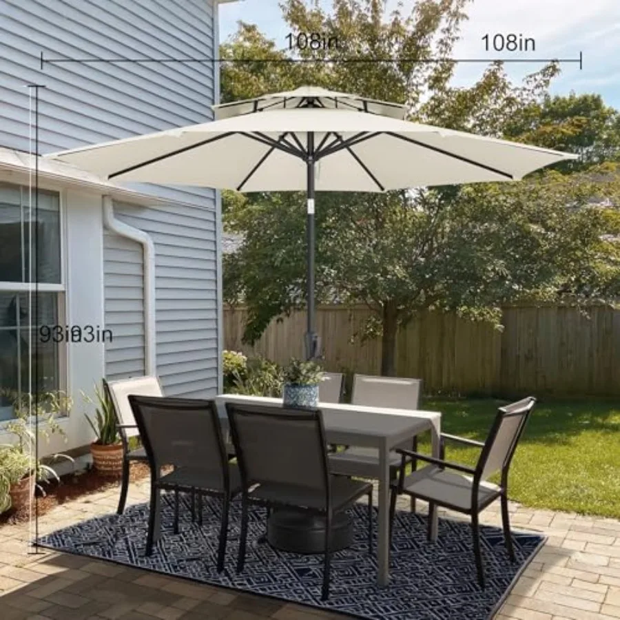 9Feet Outdoor Patio Umbrella - 2-Tier Table Umbrella Waterproof Uv Protection, Patio Umbrellas with Push Button Tilt, Sun U