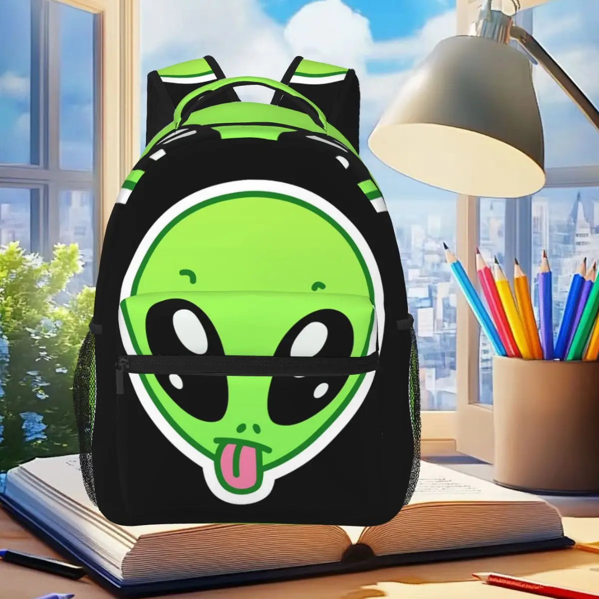 

Alien Showing His Tongue Student Backpack School Bag Hiking Travel Daypack for Boys Girls Fashion Bookbag Shoulder Bags
