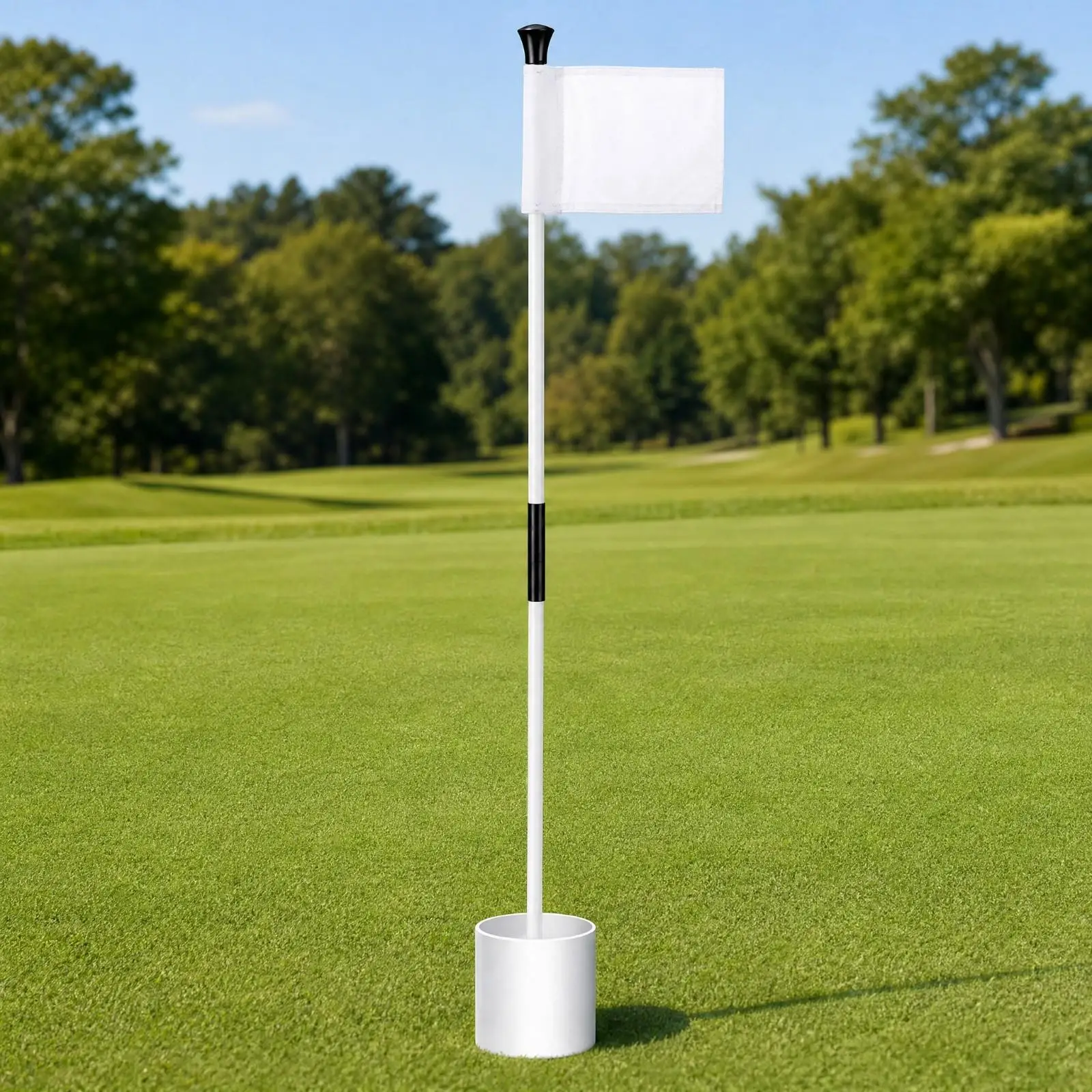 Two Section Golf Flagstick Set with Beverage Holder and Marker Cup for Backyard Putting Training