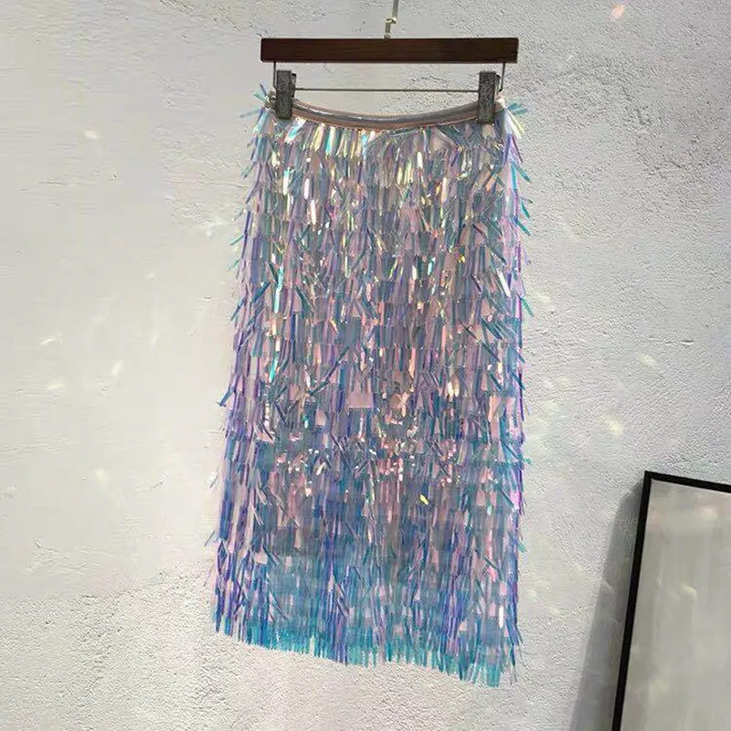 

Super Fancy Fringe Sequin Hip Wrap Skirt, Heavy Bead, Slim-fit, One-step Skirt