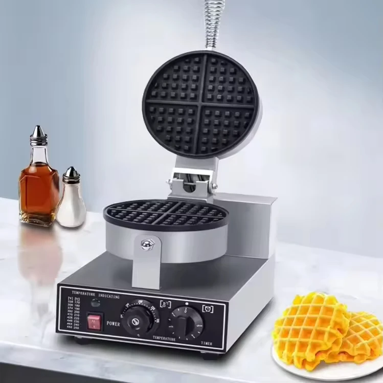 상업용 스테인리스 스틸 4구 와플 메이커 회전식 및 효율적인 단열 균일 가열 와플 기계