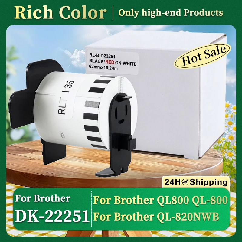 DK-22251 DK22251 Black/Red on White Continuous Thermal Label Roll 62mmx15.24m For Brother QL-800 QL-810W QL-820NWB Label Printer