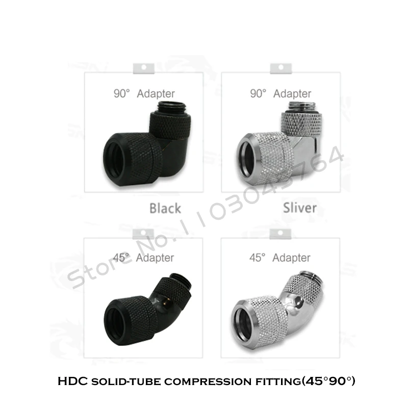 HDC Angled 45°/90° OD14mm Solid-tubing Compression Fitting for Metal/PETG/PMMA Hard Pipe Connector, G1/4'' Black/Silver