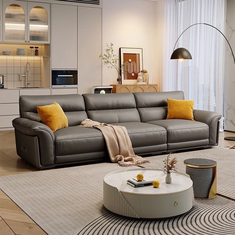 Итальянский минималистичный кожаный диван, современный простой размер гостиной, квартира, первый слой из воловьей кожи, легкий роскошный новый кожаный диван