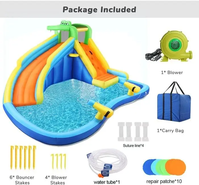 Aufblasbare Wasserrutsche und Krokodil-Wasser-Bounce-Haus, aufblasbarer Wasserrutschenpark mit Spritzbecken, Kletterwand, Korbrand, Wasserkanone