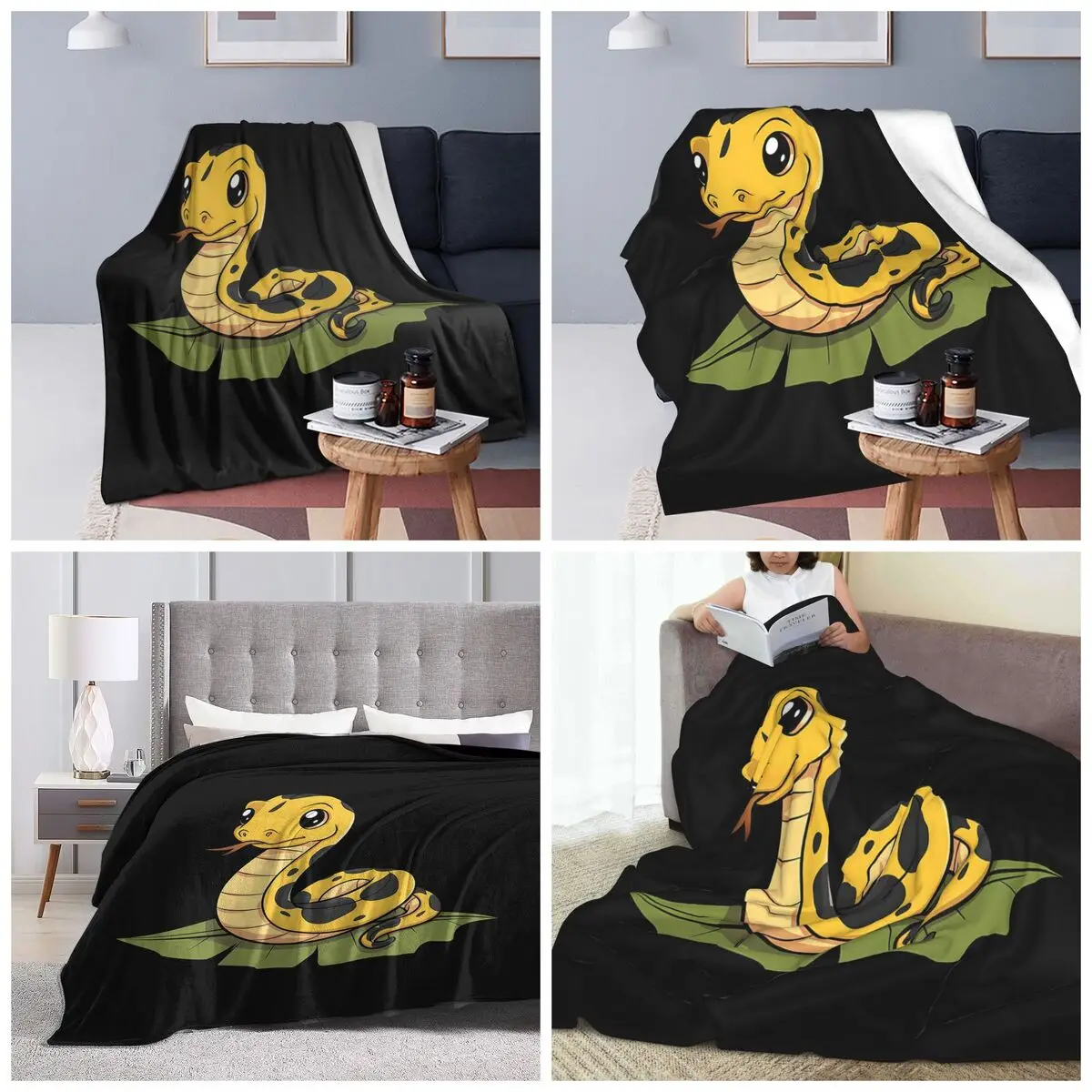 Golden Python Snake In Grass Blanket Soft Warm Flannel Throw Blanket Plush for Bed Travel Home Sofa