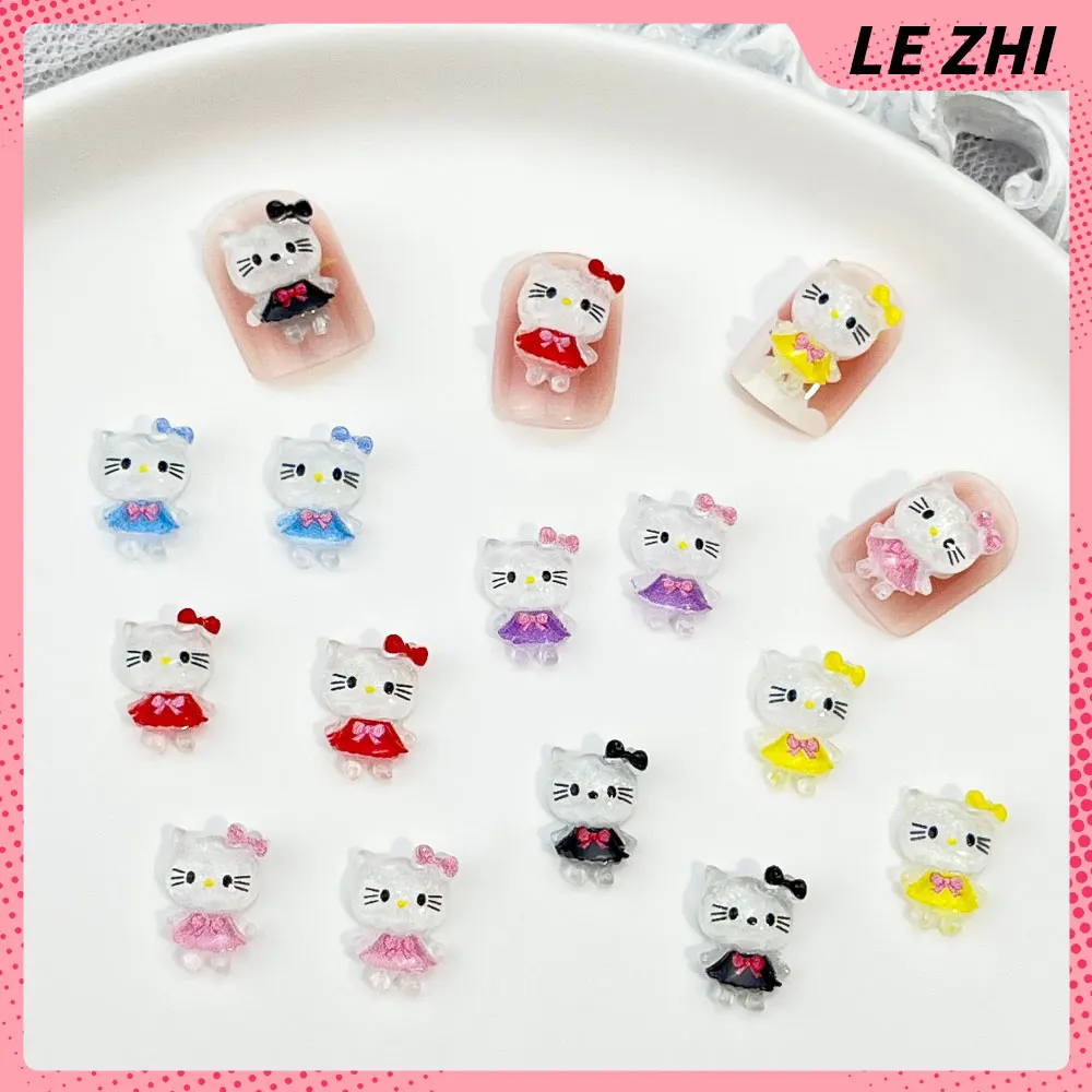 20Pcs Shiny Cartoon Cat Nail Decorations Diy Hello Kitty Skirt Nail Charms Diy Nail Art Jewelry Resin Nail Art Decorations