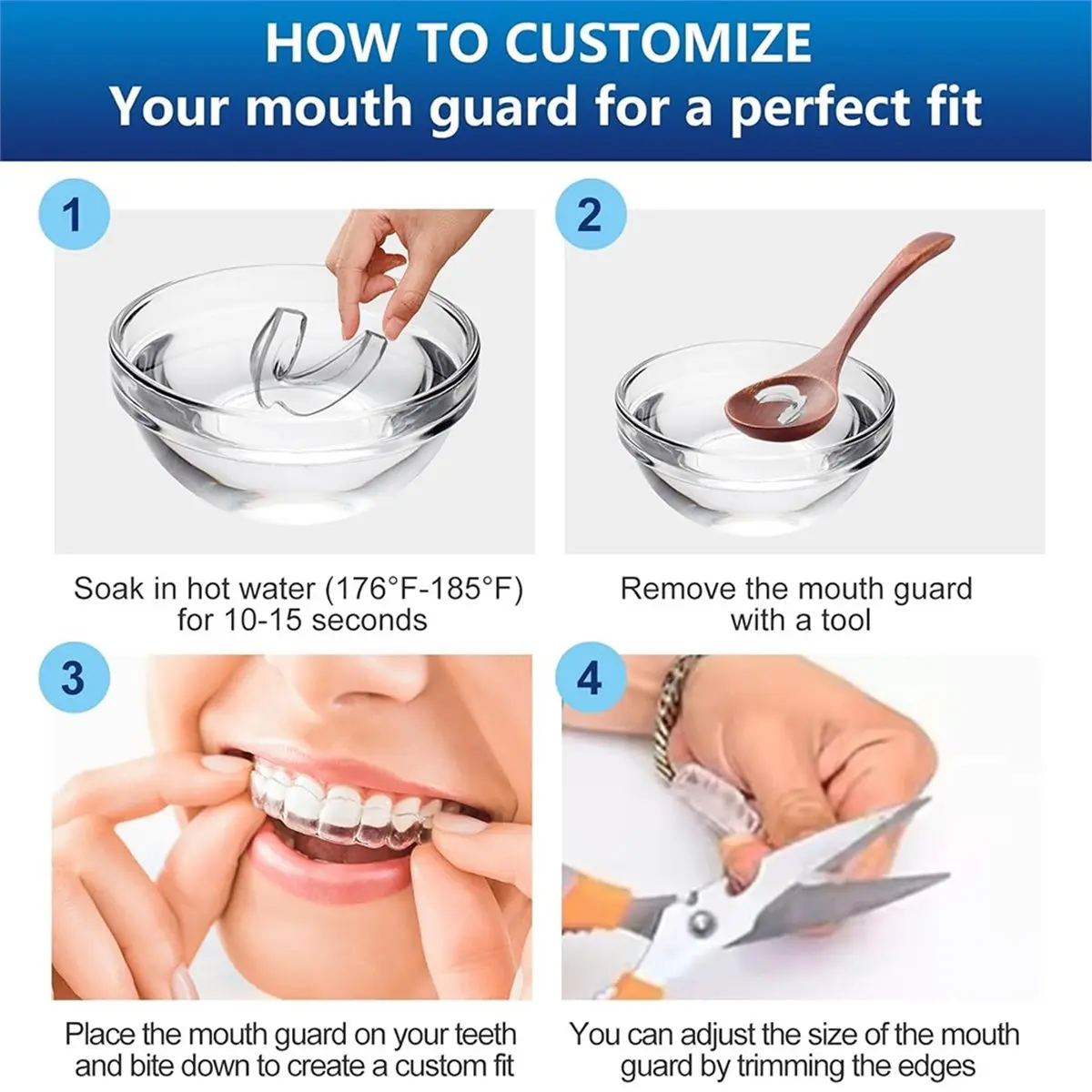 Protector bucal para rechinar los dientes Protector nocturno moldeable personalizado para adultos y niños Paradas de apriete y roncar