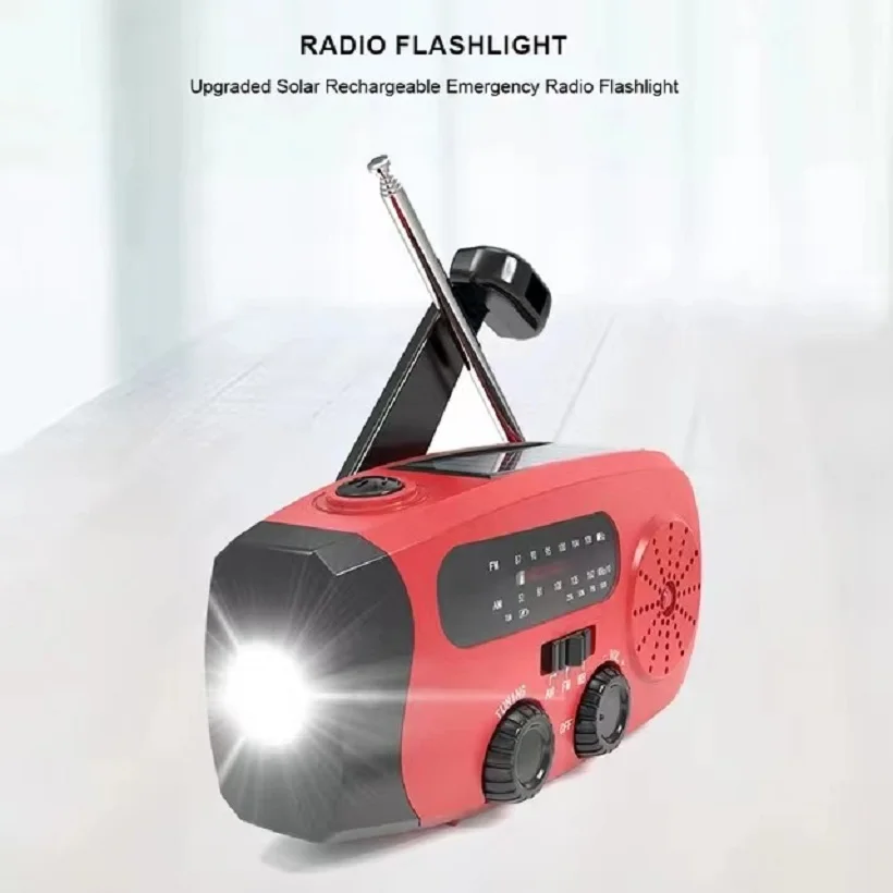 Emergency Solar Hand Crank Solar Radio with LED Flashlight for lamp, AM/FM  Portable  Radio with 2000mAh Mobile Charging light