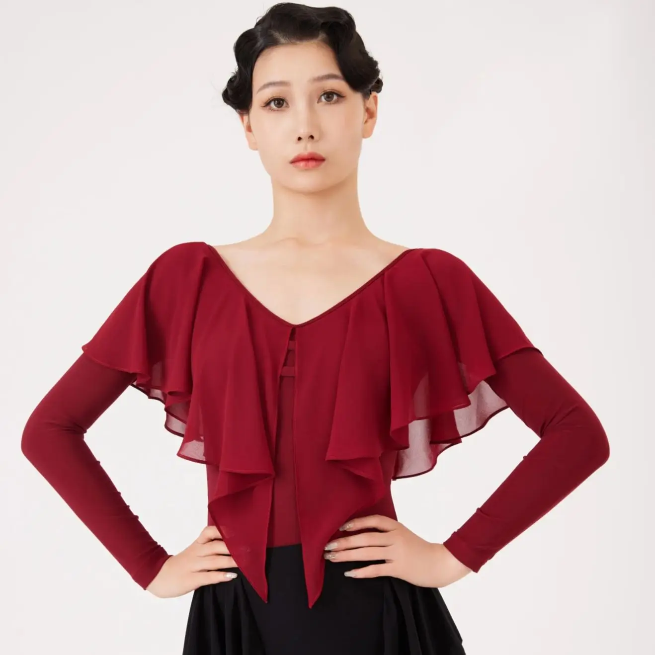 Adulto sexy com decote em v malha superior roupas de dança moderna para mulheres valsa tango dança de salão latina trajes desempenho wear dn22330