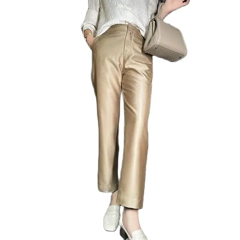 Birdtree Real Silk Wool Women OL High Waist Pants Solid Color Slim Office Lady Harem Pants Summer Autumn Trouser B3N839QM