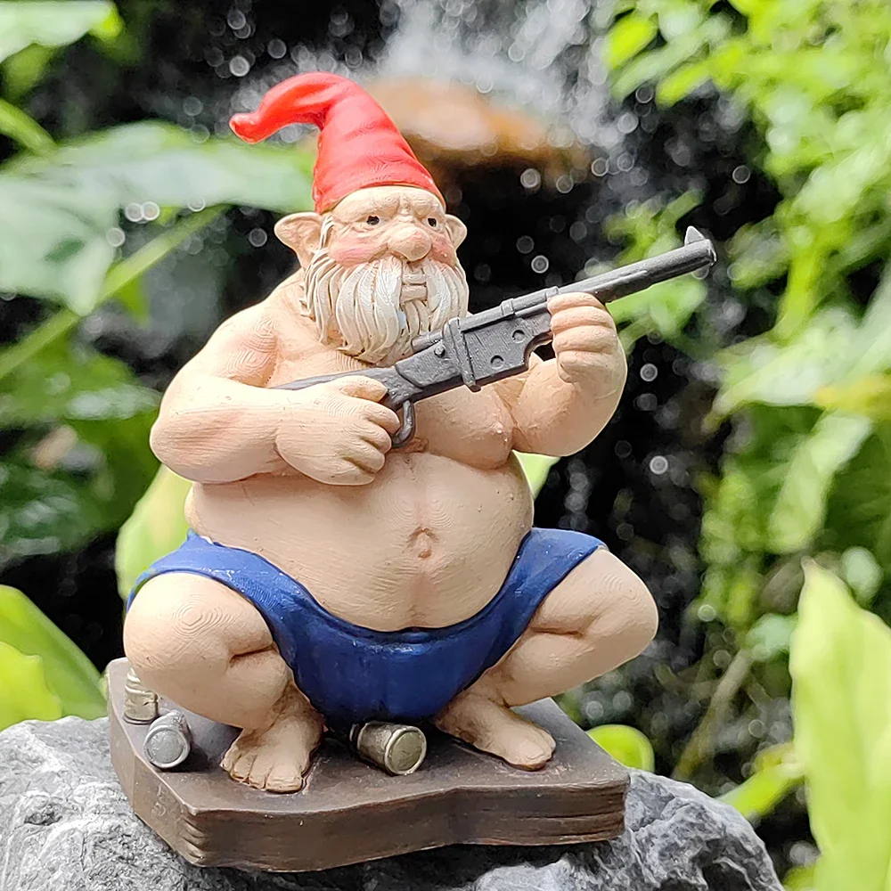 Fat dwarf with gun creative home decoration outdoor courtyard garden rockery sculpture exquisite resin crafts graduation season