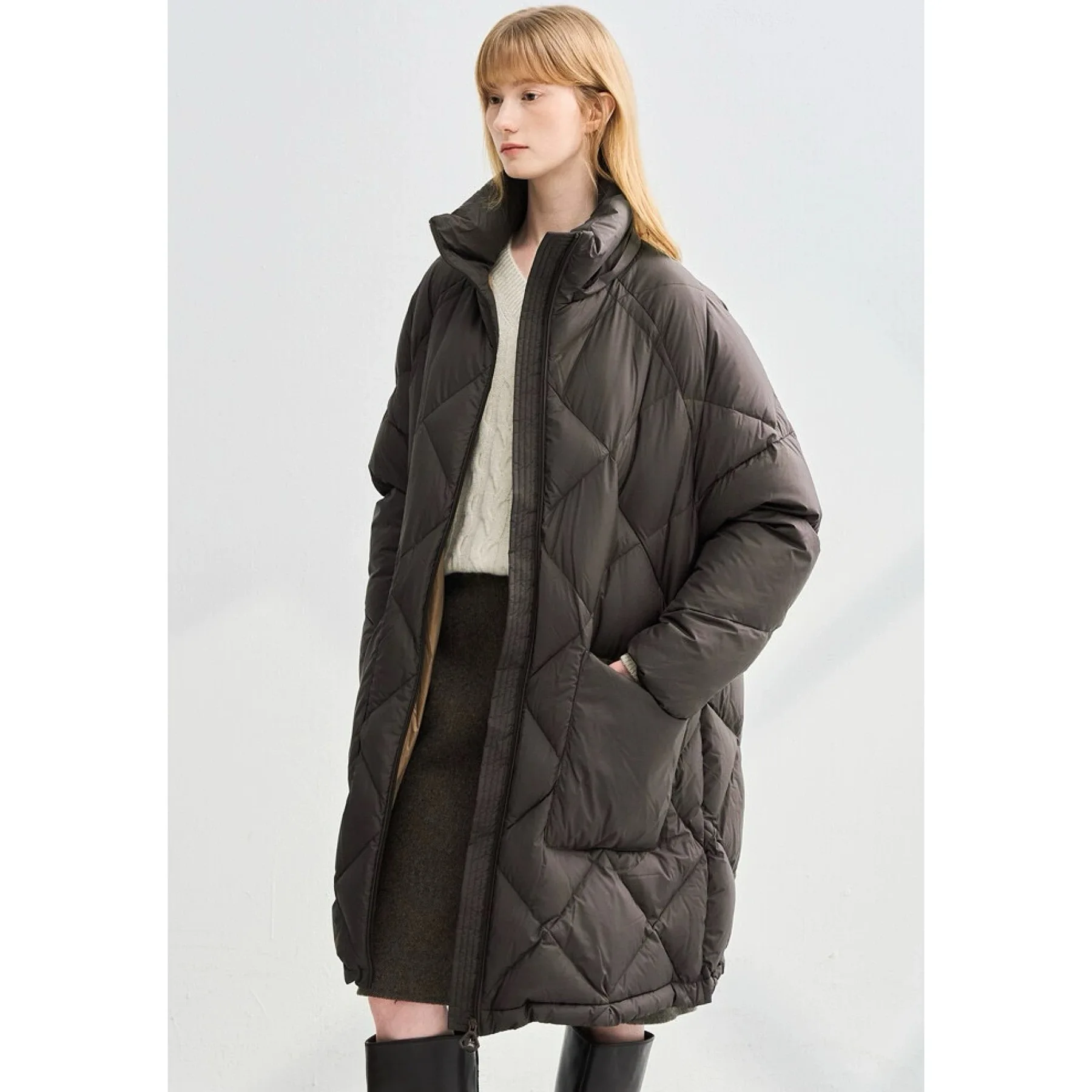 

Long Casual Commute Thi Du down Jaet Lemon Cheese Lat25 Winter Quilted Patterned Hooded Coat Straight Cut Sle Zipper