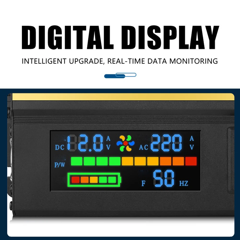 Inversor Solar de repuesto para coche, dispositivo de onda sinusoidal de 12V-220V, con pantalla de batería