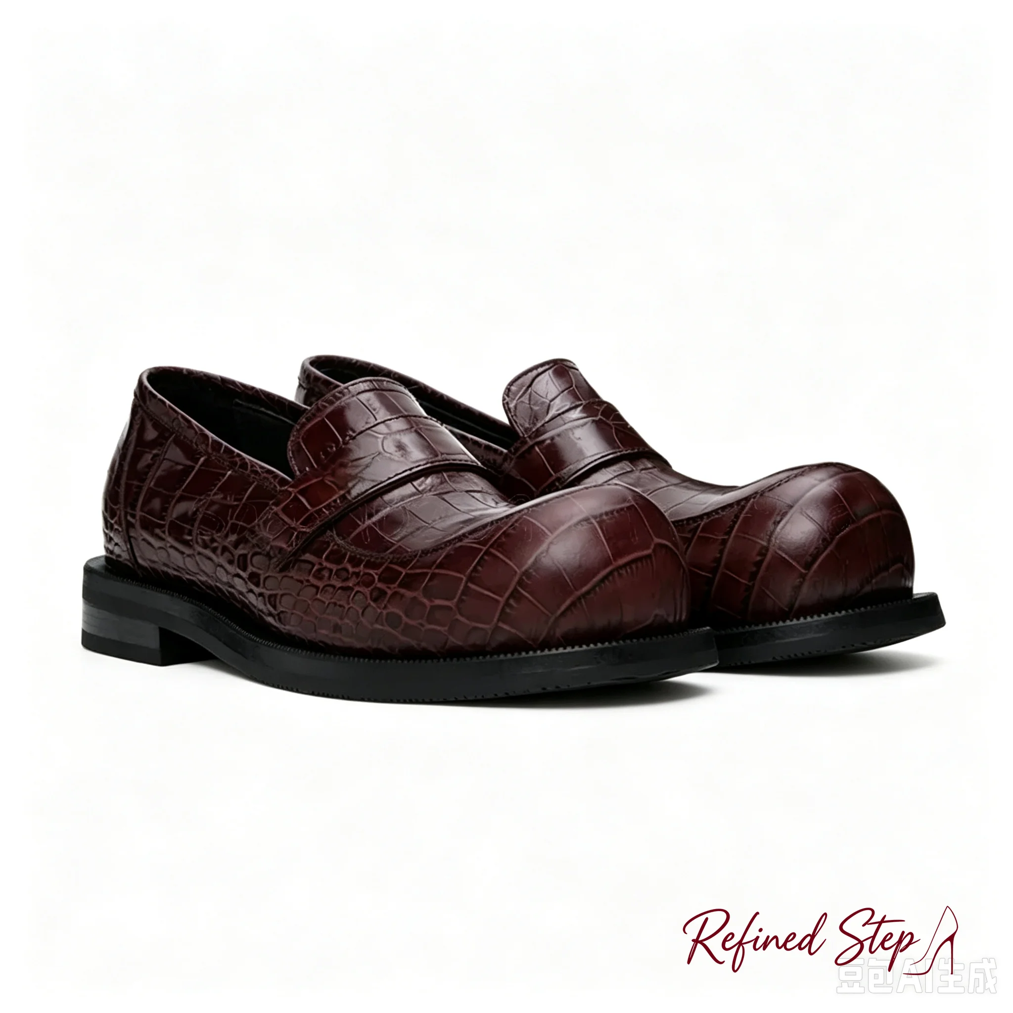 Burgandy Alligator Print Round Toe Men Loafers Fashion Slip On Men Shoes Luxurious Handmade Party Feast Banquet Men Casual Shoes