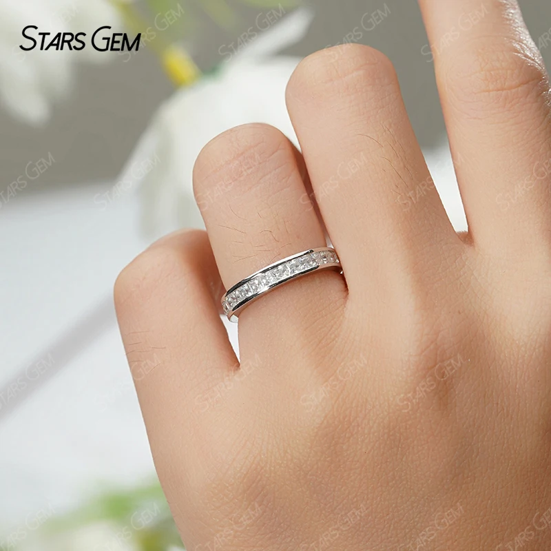 Starsgem S925 Sterling Silver 2*2mm Princess Cut DEF VVS Moissanite Ring Wedding Ring