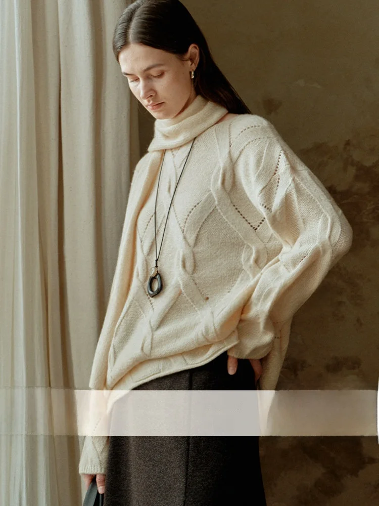 

COOBLOOM Вязаный свитер из шерстяной смеси с круглым вырезом, свободного кроя, с узором «косы», зимний, новый стиль, универсальный, с длинными рукавами