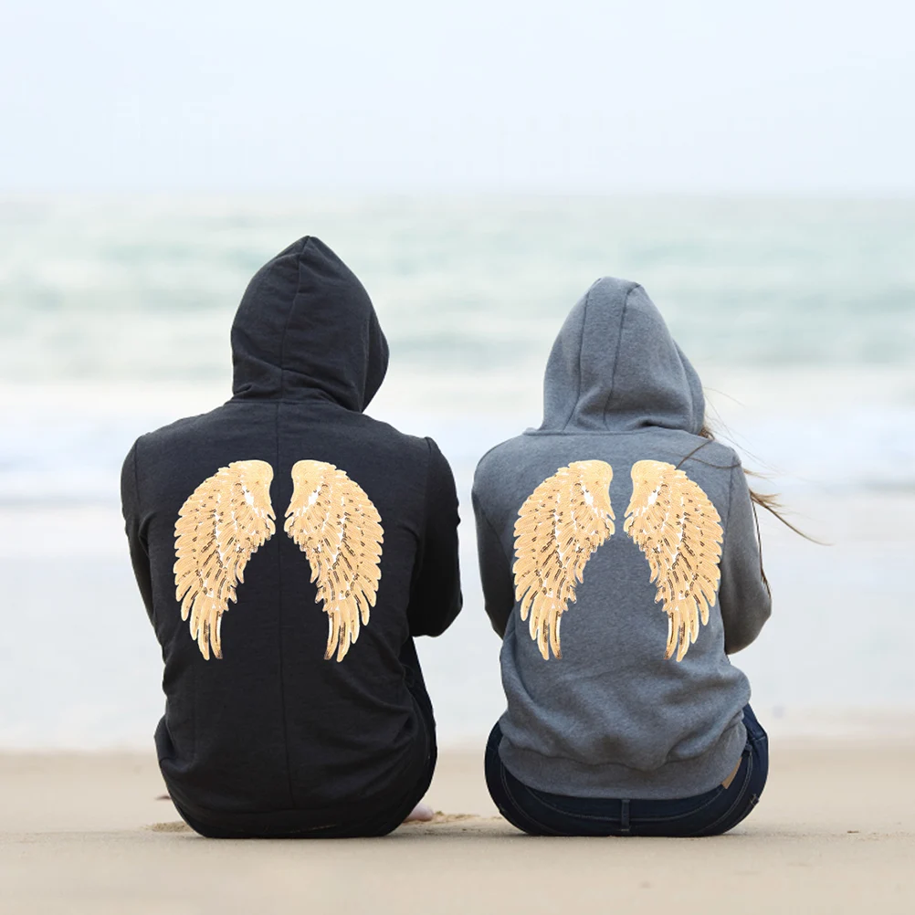 

2 Pairs Sequin Angel Wings Patch Design Golden DIY Applique Decoration Storage Solution Sewing Supply Elastic