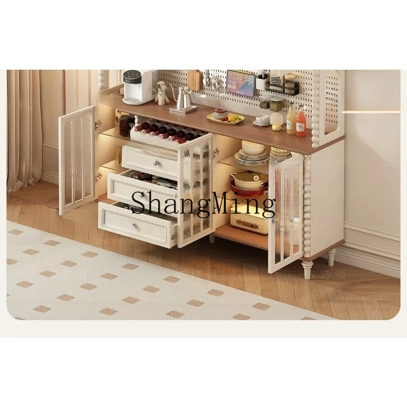 

ZJH medieval dining side cabinet integrated high cabinet against the wall all solid wood wine cabinet storage