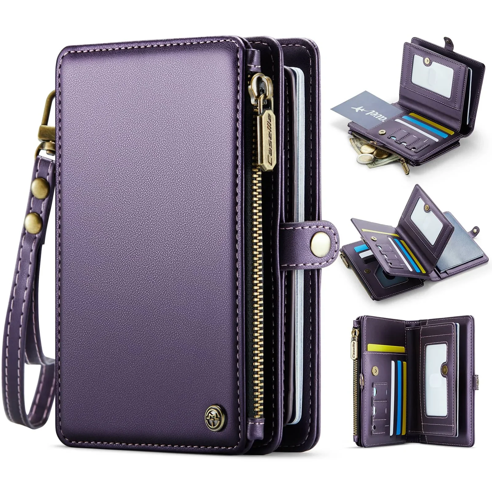 

Passport Holder for Travel, Passport Case Wallet With Strap Wristlet and Zipper Wallet for Men Women Gold