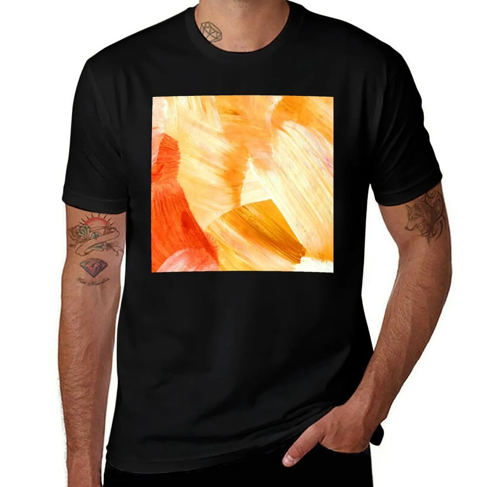 

Yellow, Orange And Cream Broad Brush Strokes Abstract T-Shirt plus size clothes T-shirts man plain mens tall t shirts