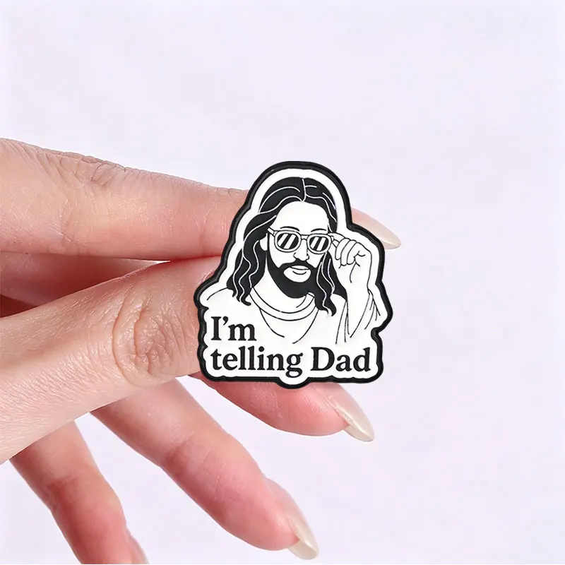 Ich sage Papa Emaille-Abzeichen Coole Jesus mit Sonnenbrille Meme-Pin Lustiger religiöser Slogan Metallbrosche Anstecknadel Geschenk für Freunde – Detail 8