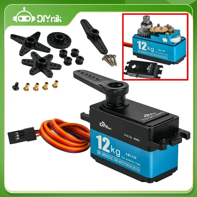 

Низкопрофильные радиоуправляемые сервоприводы TD-9412MG 12 кг, цифровой сервопривод с высоким крутящим моментом, цельнометаллический двигатель 180/270/360 градусов 25T для 1:10 1:8 RC Car Robot