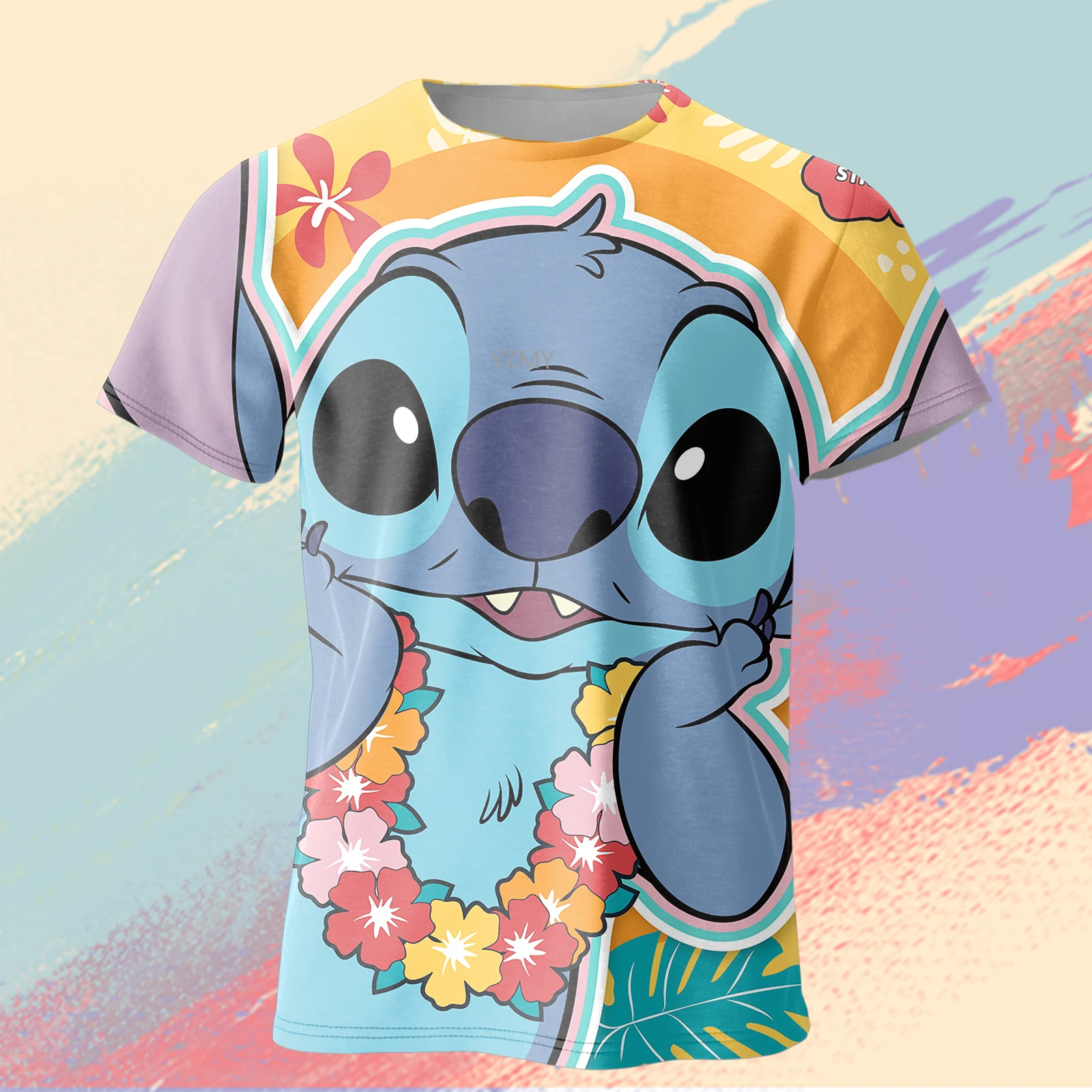 2024 Summer Disney Stitch 3d T Shirts Short Sleeve Children Boys Girls Stich Tops Cartoon Casual Clothes 1-14 Years Old T-Shirts