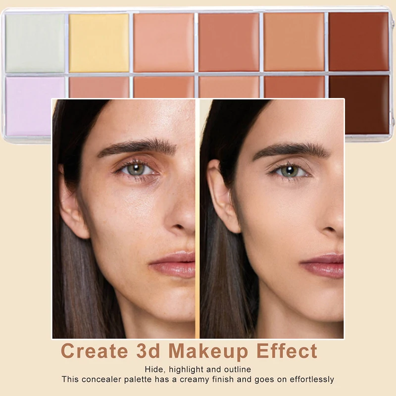 คอนซีลเลอร์มืออาชีพ 12 สี พาเลทปกปิดสิว รอยคล้ำใต้ตา กันน้ำ ชุ่มชื้น ติดทนนาน รองพื้นคอนทัวร์หน้า เครื่องสำอาง