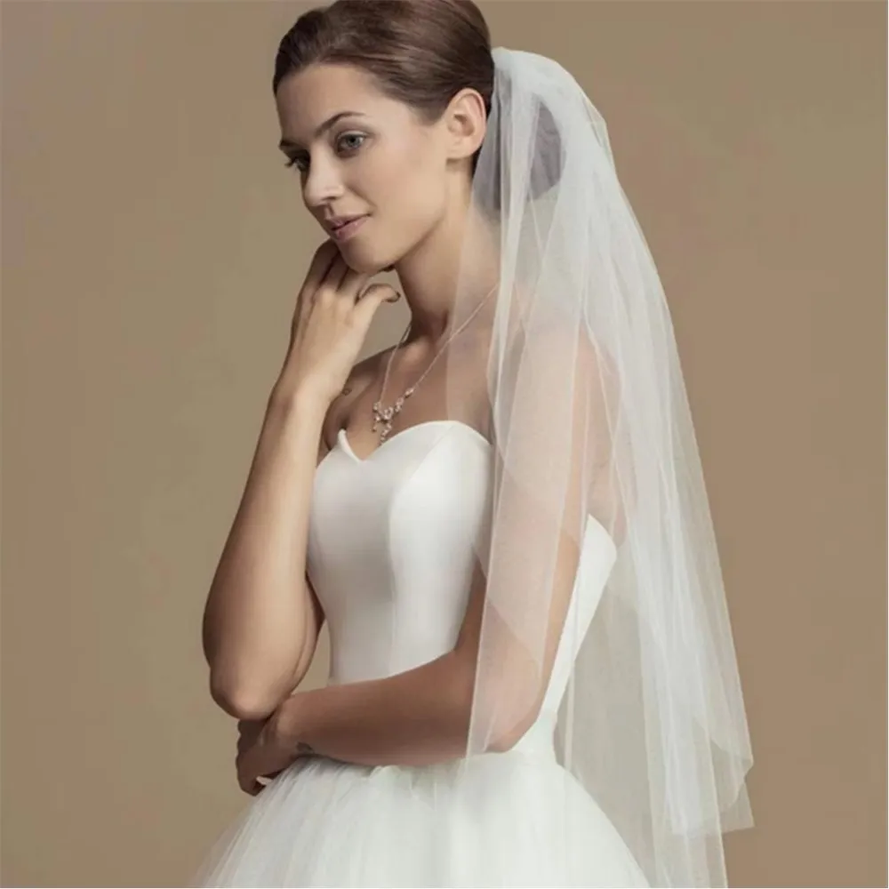 

2-слойная свадебная фата цвета слоновой кости белого цвета, фата из тюля на кончиках пальцев с расческой и обрезанным краем Velos De Novia Largos